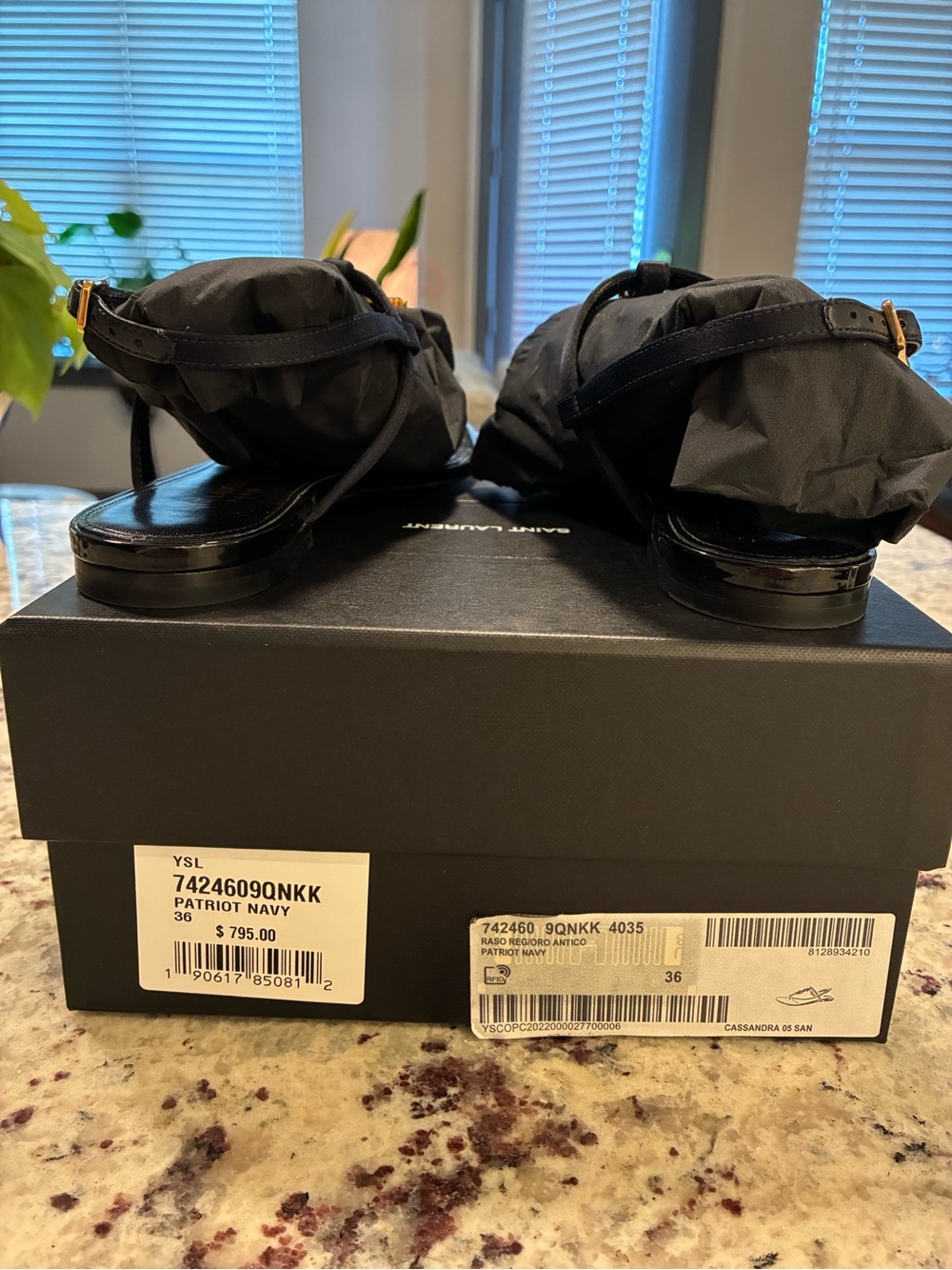 Saint Laurent Black Patent Leather Thong Sandals with Gold YSL Logo - Picture 2 of 8
